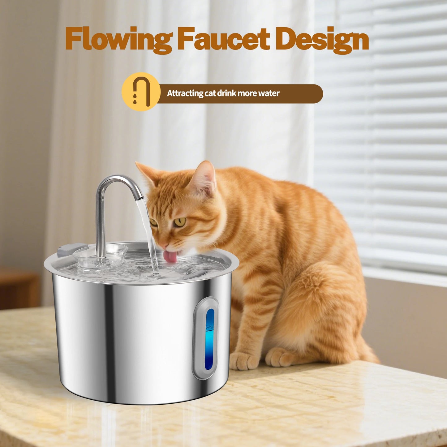 2.2L Stainless Steel Cat Water Fountain,Pet Water Dispenser With Filter,Dog Drinking Fountain For Cats,Ultra Quiet Water Pump