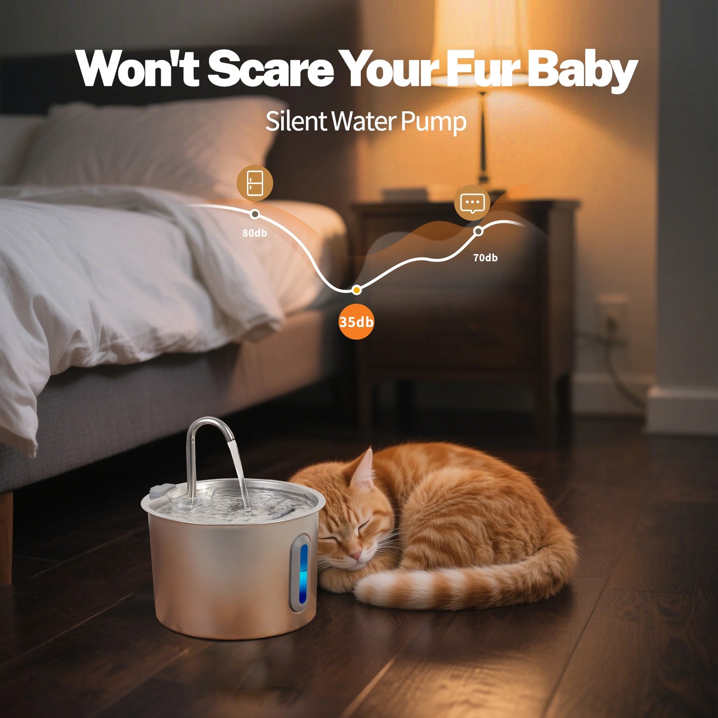 2.2L Stainless Steel Cat Water Fountain,Pet Water Dispenser With Filter,Dog Drinking Fountain For Cats,Ultra Quiet Water Pump