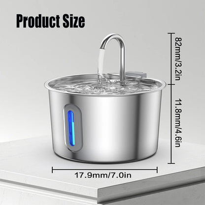 2.2L Stainless Steel Cat Water Fountain,Pet Water Dispenser With Filter,Dog Drinking Fountain For Cats,Ultra Quiet Water Pump