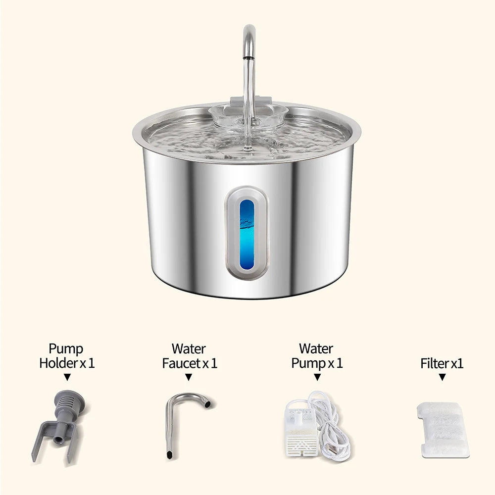 2.2L Stainless Steel Cat Water Fountain,Pet Water Dispenser With Filter,Dog Drinking Fountain For Cats,Ultra Quiet Water Pump