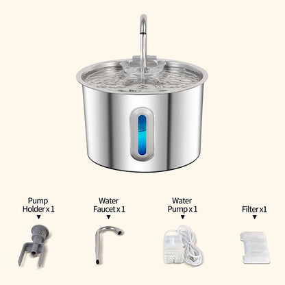 2.2L Stainless Steel Cat Water Fountain,Pet Water Dispenser With Filter,Dog Drinking Fountain For Cats,Ultra Quiet Water Pump